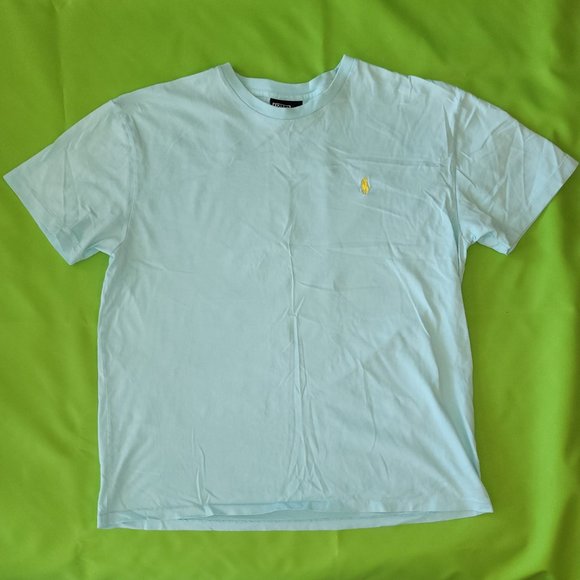 Polo by Ralph Lauren T-shirt Baby Blue with Yellow Logo Unisex Size Medium - Picture 1 of 4